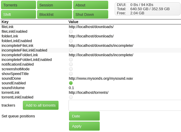 View of shift specific settings.