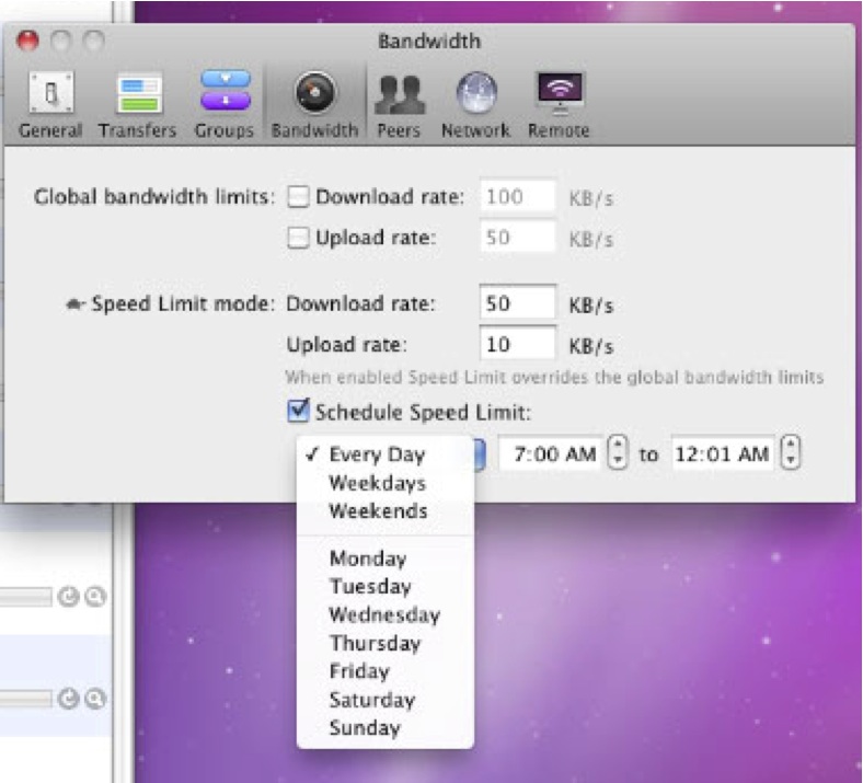 transmission for OSX preferences