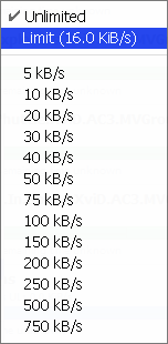 Upload speed set to unlimited, screenshot taken before resetting to user speed