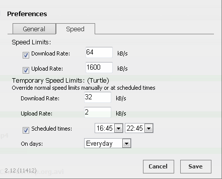 Screenshot of preferences dialog taken after user speed was reset from the menu